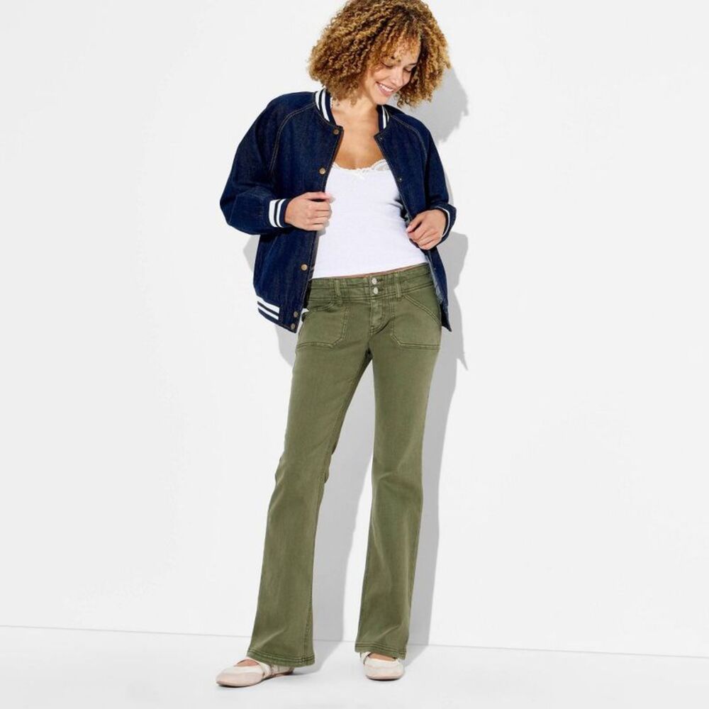 Women's Low-Rise Twill Baby Boot Pants - Wild Fable Green 10